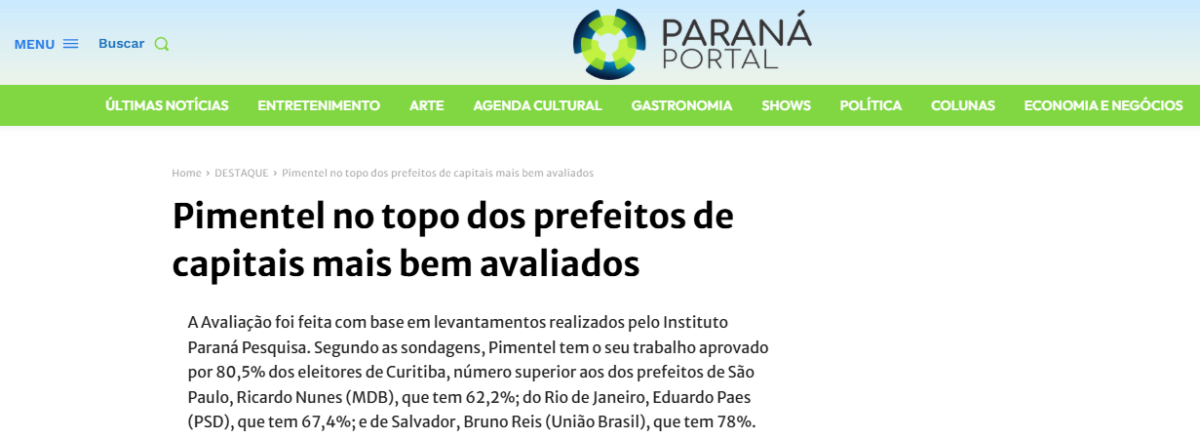 Paraná Portal cita pesquisa realizada pela Paraná Pesquisas. 2 Paraná Portal cita pesquisa realizada pela Paraná Pesquisas.