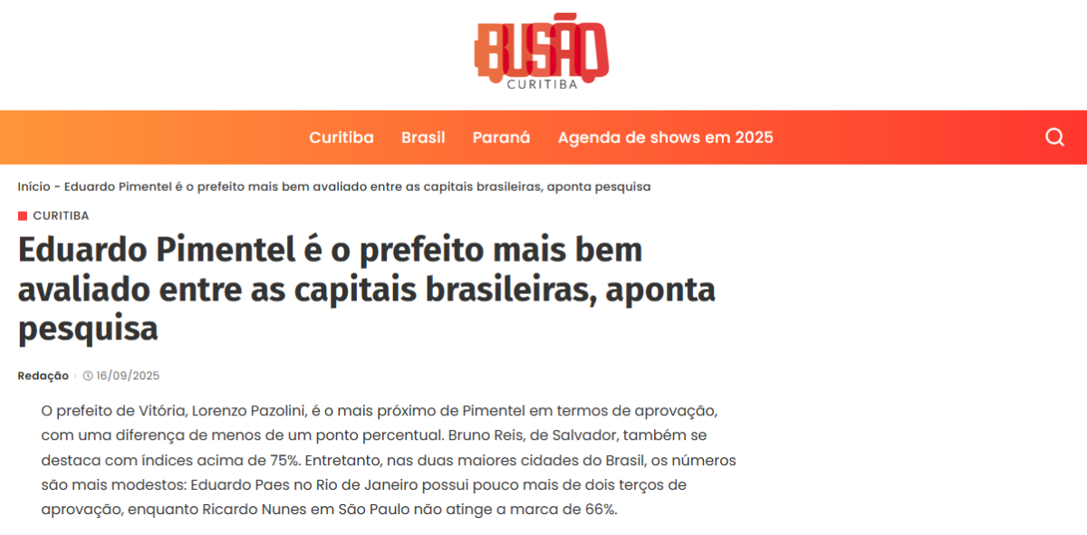 Busão Curitiba cita pesquisa realizada pela Paraná Pesquisas. 2 Busão Curitiba cita pesquisa realizada pela Paraná Pesquisas.