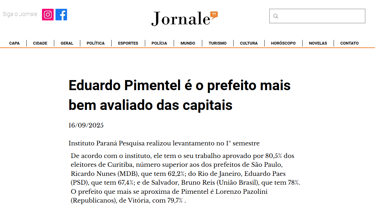Jornale cita pesquisa realizada pela Paraná Pesquisas. 2 Jornale cita pesquisa realizada pela Paraná Pesquisas.