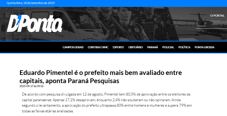 D'Ponta cita pesquisa realizada pela Paraná Pesquisas. 2 D'Ponta cita pesquisa realizada pela Paraná Pesquisas.