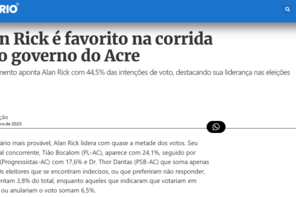 Diário do Povo cita pesquisa realizada pela Paraná Pesquisas no Estado do Acre.