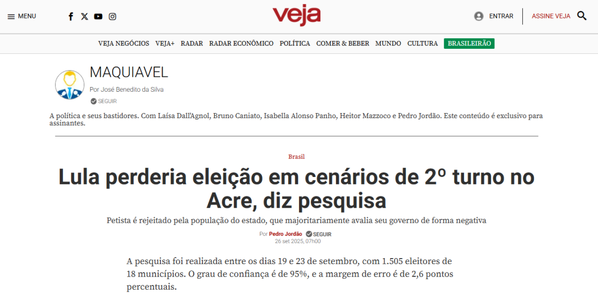 Veja cita pesquisa realizada pela Paraná Pesquisas no Estado do Acre. 2 Veja cita pesquisa realizada pela Paraná Pesquisas no Estado do Acre.