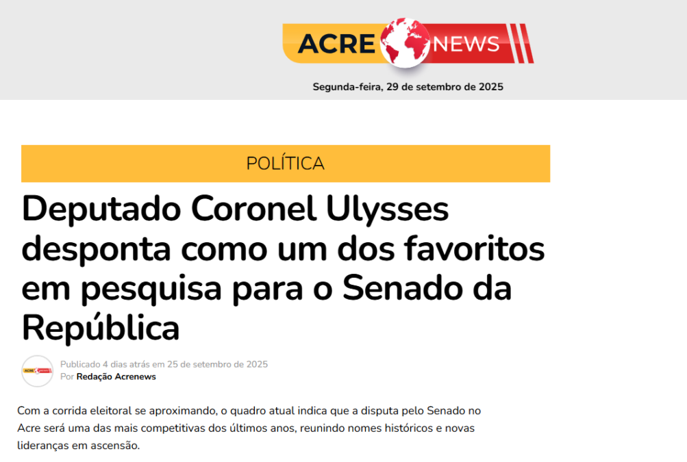 Acre News cita pesquisa realizada pela Paraná Pesquisas no Estado do Acre.