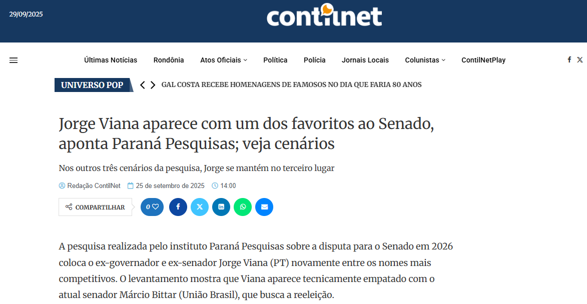 Contilnet cita pesquisa realizada pela Paraná Pesquisas no Estado do Acre. 2 Contilnet cita pesquisa realizada pela Paraná Pesquisas no Estado do Acre.