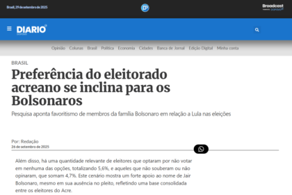 Diário do Povo cita pesquisa realizada pela Paraná Pesquisas no Estado do Acre.