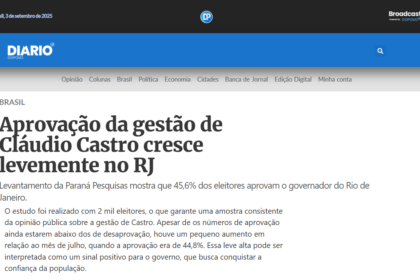 Diário do Povo cita pesquisa realizada pela Paraná Pesquisas no Estado do Rio de Janeiro.