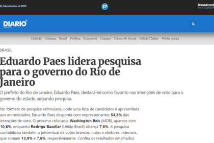 Diário do Povo cita pesquisa realizada pela Paraná Pesquisas no Estado do Rio de Janeiro.