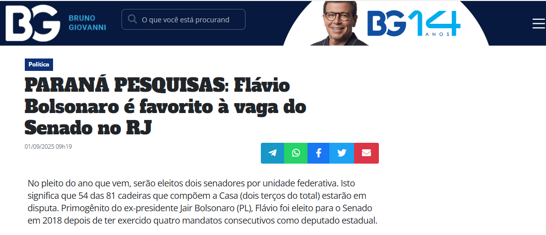 Blog Bruno Giovanni cita pesquisa realizada pela Paraná Pesquisas no Estado do Rio de Janeiro. 2 Blog Bruno Giovanni cita pesquisa realizada pela Paraná Pesquisas no Estado do Rio de Janeiro.