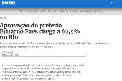 Diário do Povo cita pesquisa realizada pela Paraná Pesquisas no Município do Rio de Janeiro.