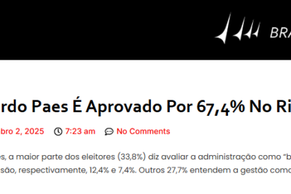 Brasília Online cita pesquisa realizada pela Paraná Pesquisas no Município do Rio de Janeiro.