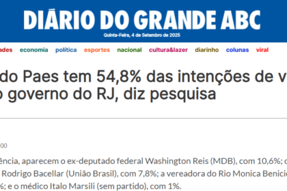 Diário do Grande ABC cita pesquisa realizada pela Paraná Pesquisas no Estado do Rio de Janeiro.