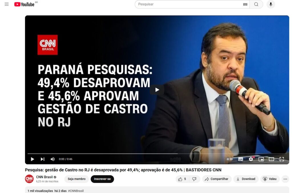 CNN Brasil cita pesquisa realizada pela Paraná Pesquisas no Estado do Rio de Janeiro.