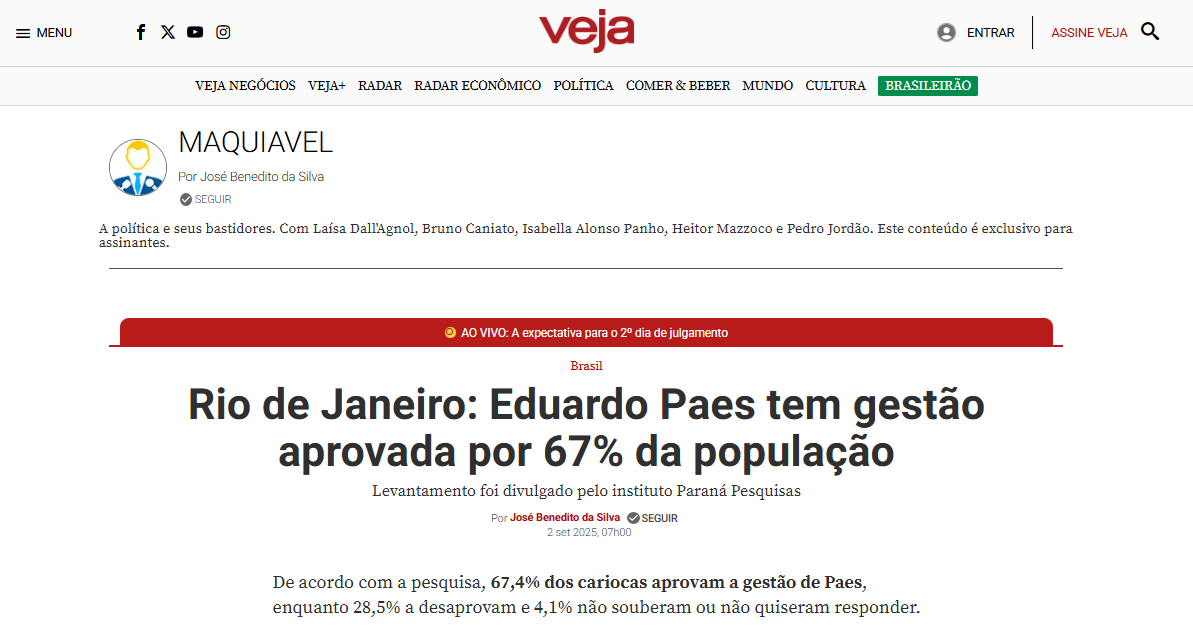 Veja cita pesquisa realizada pela Paraná Pesquisas no Município do Rio de Janeiro. 2 Veja cita pesquisa realizada pela Paraná Pesquisas no Município do Rio de Janeiro.