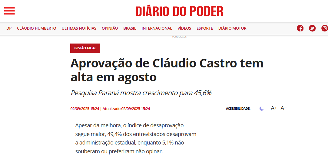 Diário do Poder cita pesquisa realizada pela Paraná Pesquisas no Estado do Rio de Janeiro. 2 Diário do Poder cita pesquisa realizada pela Paraná Pesquisas no Estado do Rio de Janeiro.