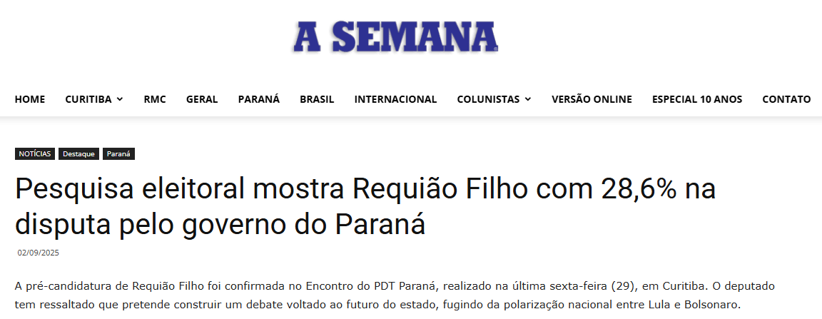 A Semana News cita pesquisa realizada pela Paraná Pesquisas no Município de Curitiba e RMC. 2 A Semana News cita pesquisa realizada pela Paraná Pesquisas no Município de Curitiba e RMC.