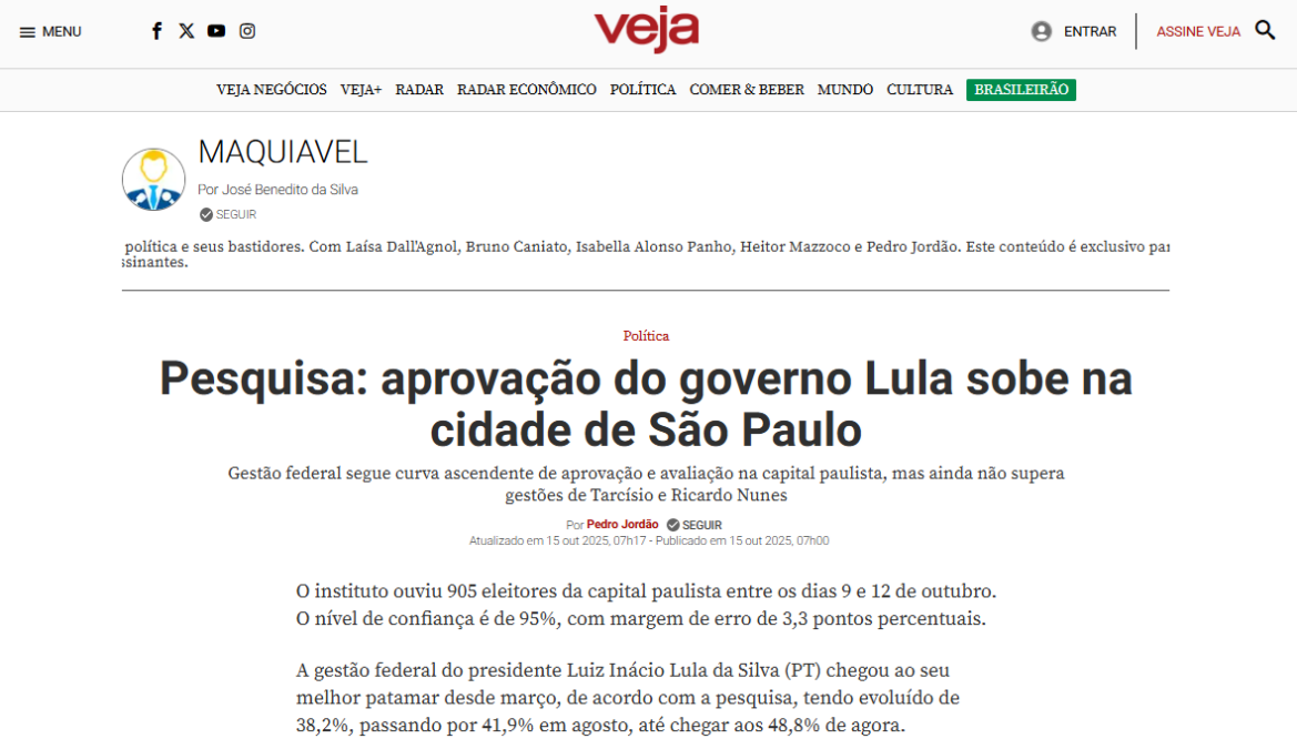 Veja cita pesquisa realizada pela Paraná Pesquisas no Município de São Paulo.