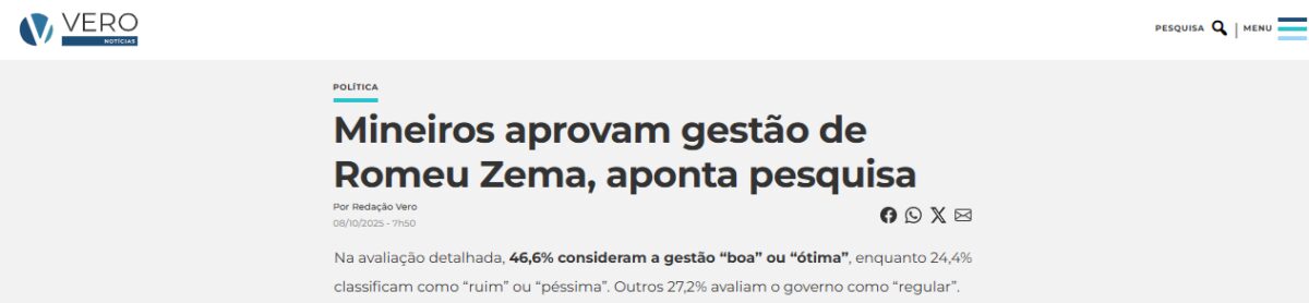 Vero Notícias cita pesquisa realizada pela Paraná Pesquisas no Estado de Minas Gerais. 2 Vero Notícias cita pesquisa realizada pela Paraná Pesquisas no Estado de Minas Gerais.
