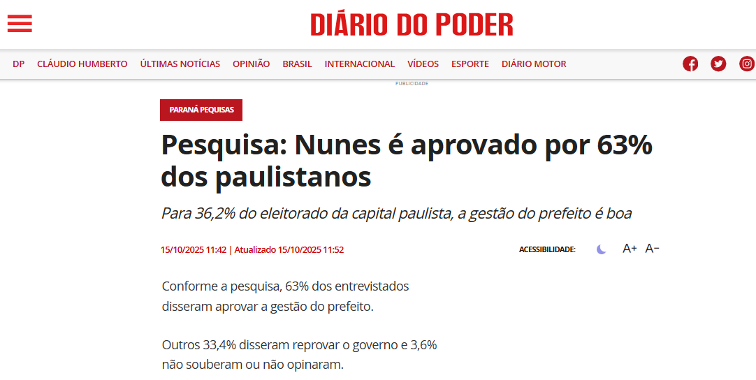 Diário do Poder cita pesquisa realizada pela Paraná Pesquisas no Município de São Paulo. 2 Diário do Poder cita pesquisa realizada pela Paraná Pesquisas no Município de São Paulo.