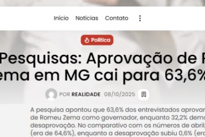 Portal Realidade cita pesquisa realizada pela Paraná Pesquisas no Estado de Minas Gerais.