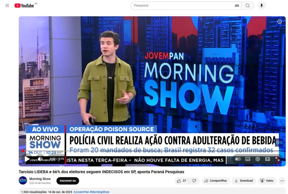 Morning Show cita pesquisa realizada pela Paraná Pesquisas no Estado de São Paulo. 2 Morning Show cita pesquisa realizada pela Paraná Pesquisas no Estado de São Paulo.
