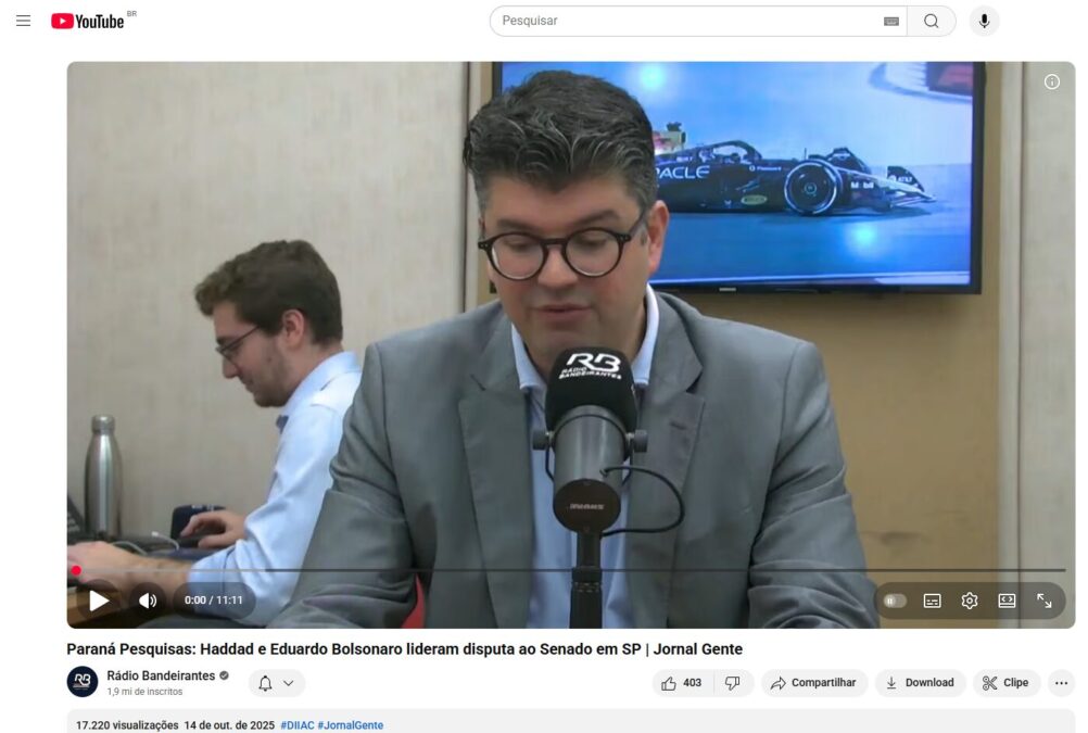 Rádio Bandeirantes cita pesquisa realizada pela Paraná Pesquisas no Estado de São Paulo. 2 Rádio Bandeirantes cita pesquisa realizada pela Paraná Pesquisas no Estado de São Paulo.