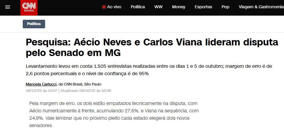 CNN Brasil cita pesquisa realizada pela Paraná Pesquisas no Estado de Minas Gerais. 2 CNN Brasil cita pesquisa realizada pela Paraná Pesquisas no Estado de Minas Gerais.