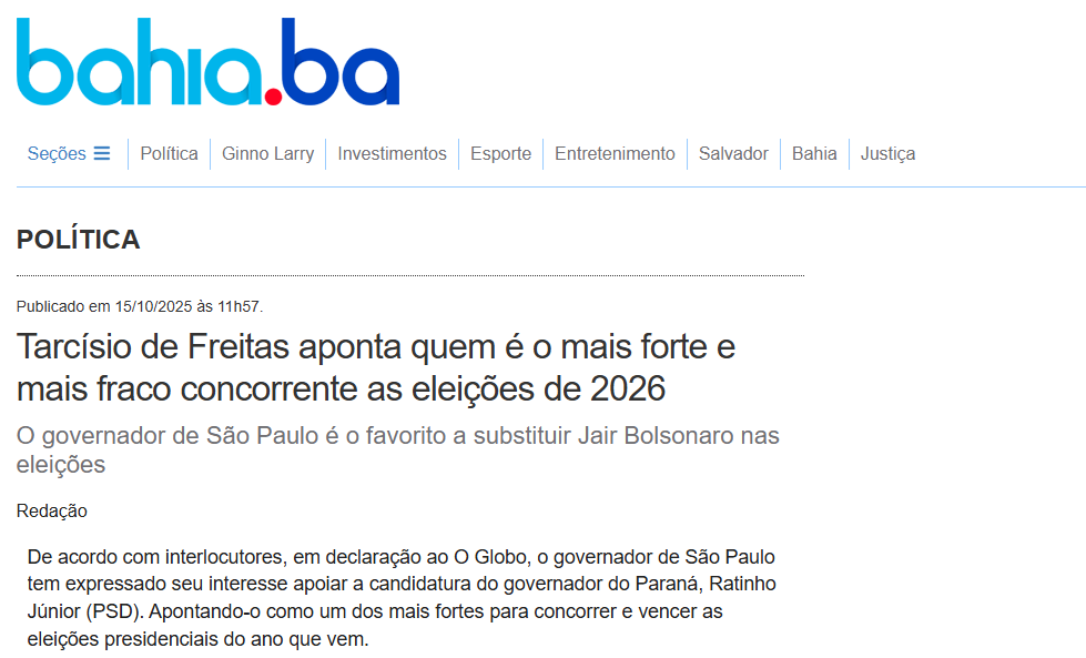 Bahia.Ba cita pesquisa realizada pela Paraná Pesquisas no Município de São Paulo. 2 Bahia.Ba cita pesquisa realizada pela Paraná Pesquisas no Município de São Paulo.