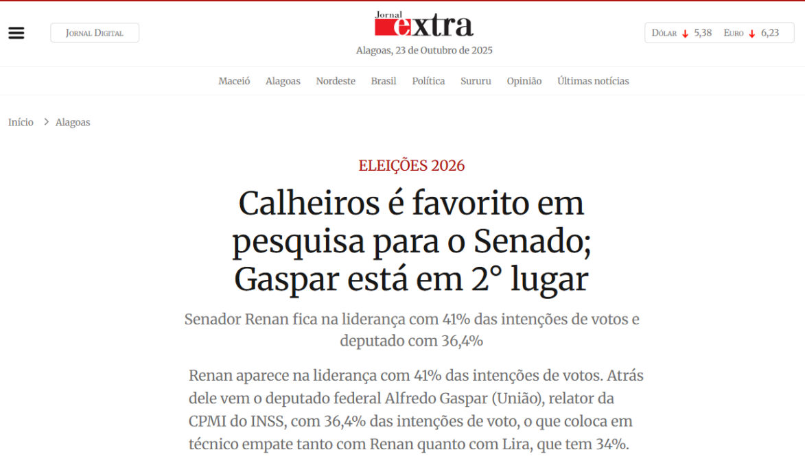 Jornal Extra cita pesquisa realizada pela Paraná Pesquisas no Estado de Alagoas. 2 Jornal Extra cita pesquisa realizada pela Paraná Pesquisas no Estado de Alagoas.