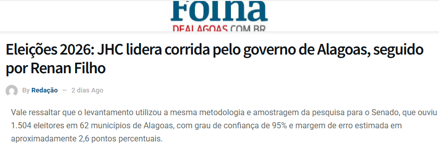 Folha de Alagoas cita pesquisa realizada pela Paraná Pesquisas no Estado de Alagoas. 2 Folha de Alagoas cita pesquisa realizada pela Paraná Pesquisas no Estado de Alagoas.