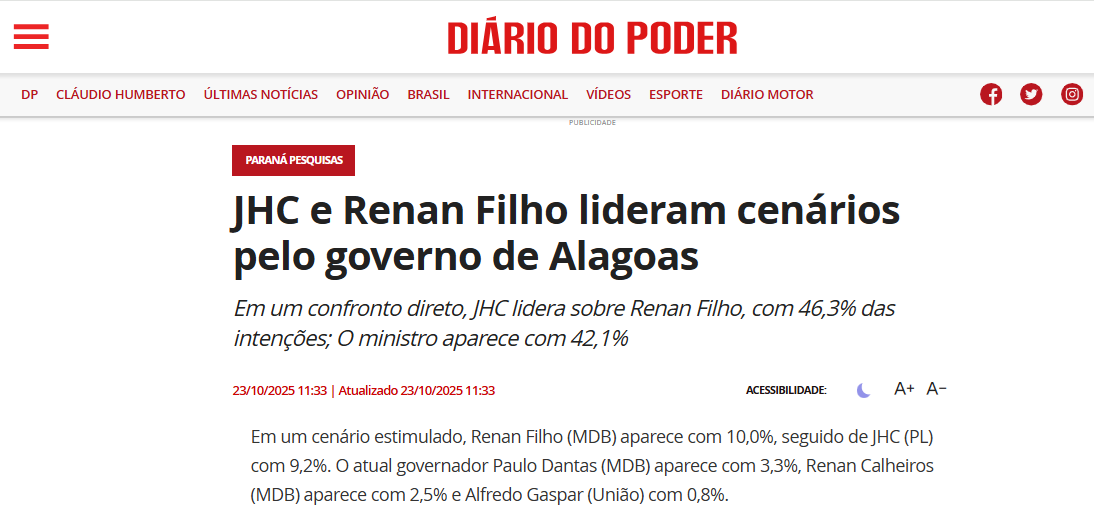 Diário do Poder cita pesquisa realizada pela Paraná Pesquisas no Estado de Alagoas. 2 Diário do Poder cita pesquisa realizada pela Paraná Pesquisas no Estado de Alagoas.