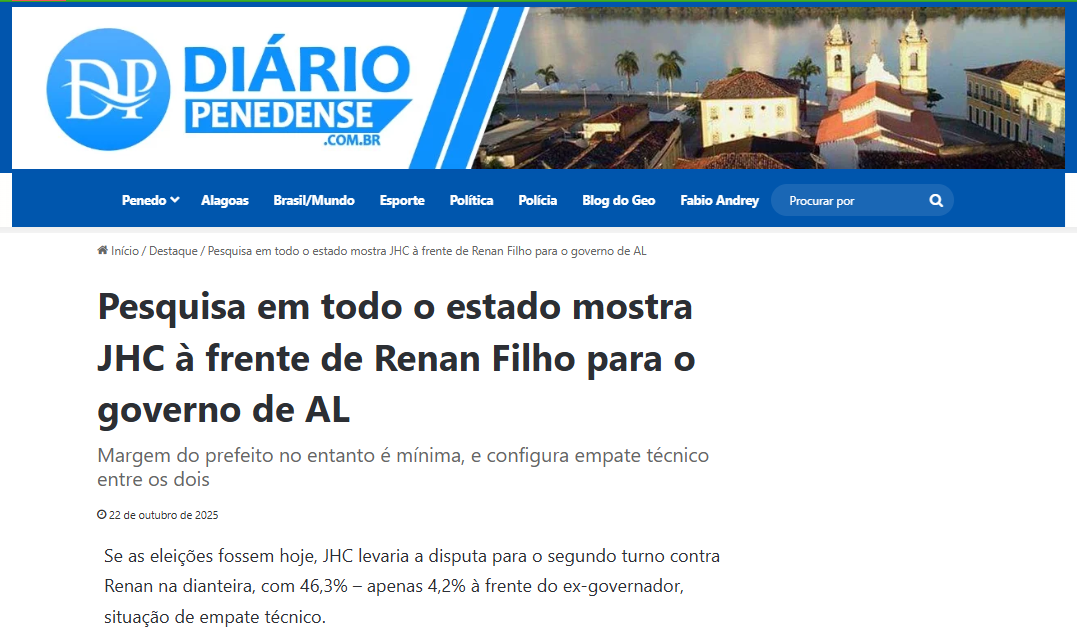 Diário Penedense cita pesquisa realizada pela Paraná Pesquisas no Estado de Alagoas. 2 Diário Penedense cita pesquisa realizada pela Paraná Pesquisas no Estado de Alagoas.
