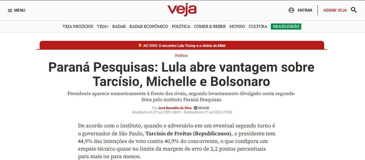 Veja cita pesquisa realizada pela Paraná Pesquisas.