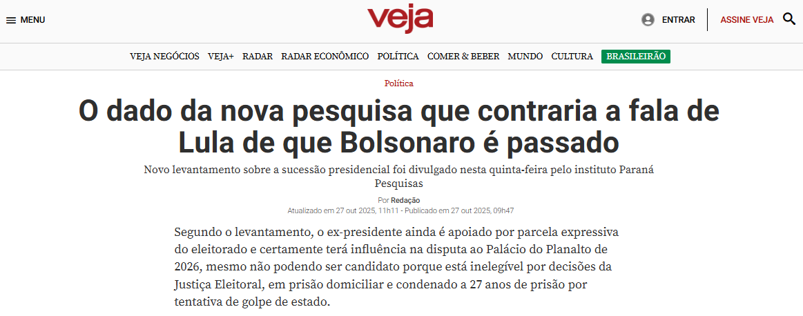 Veja cita pesquisa realizada pela Paraná Pesquisas.