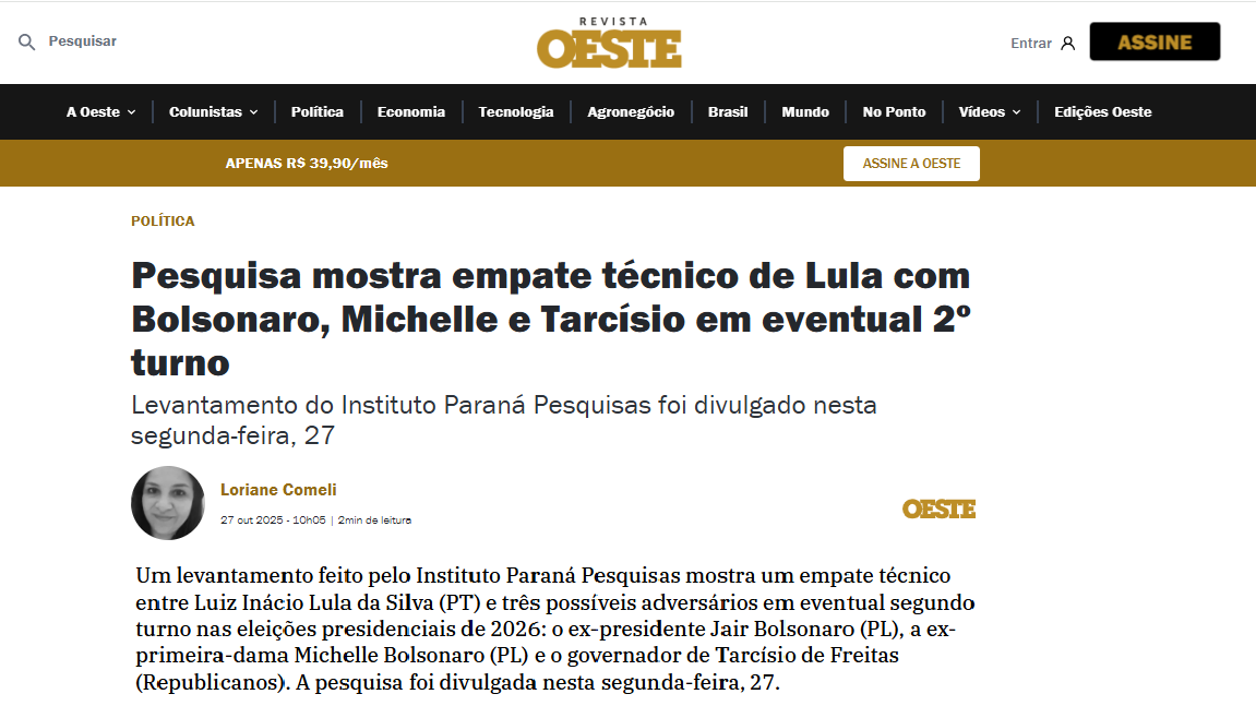 Revista Oeste cita pesquisa realizada pela Paraná Pesquisas. 2 Revista Oeste cita pesquisa realizada pela Paraná Pesquisas.