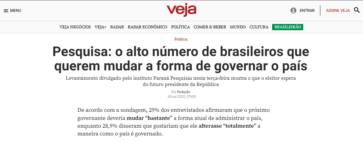 Veja cita pesquisa realizada pela Paraná Pesquisas.