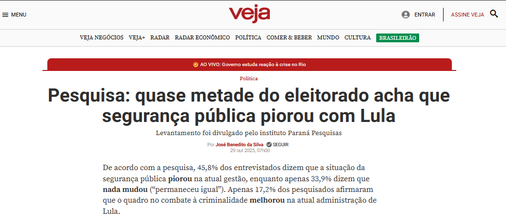 Veja cita pesquisa realizada pela Paraná Pesquisas.