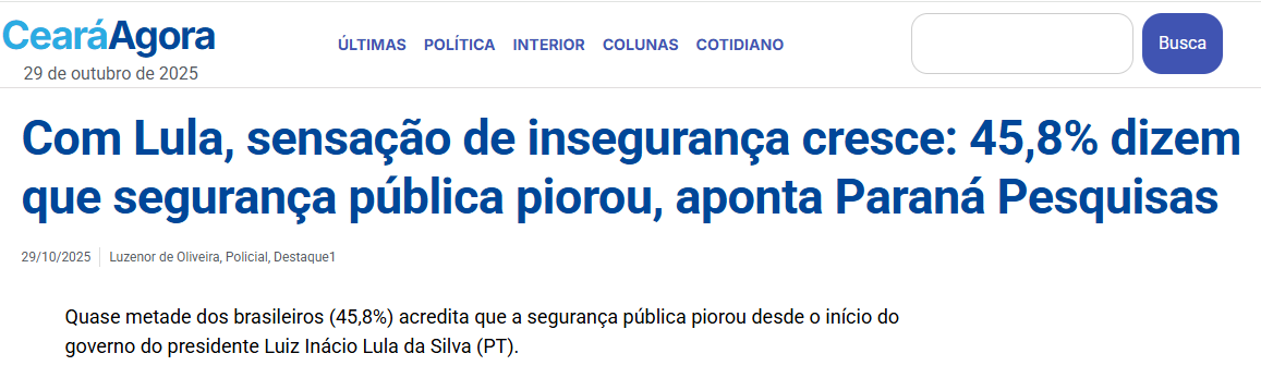 Ceará Agora cita pesquisa realizada pela Paraná Pesquisas. 2 Ceará Agora cita pesquisa realizada pela Paraná Pesquisas.