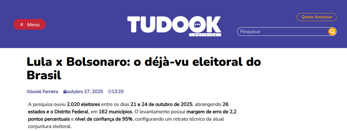 Tudo Ok Notícias cita pesquisa realizada pela Paraná Pesquisas.