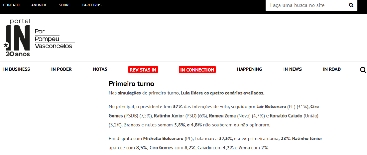 Portal In cita pesquisa realizada pela Paraná Pesquisas.