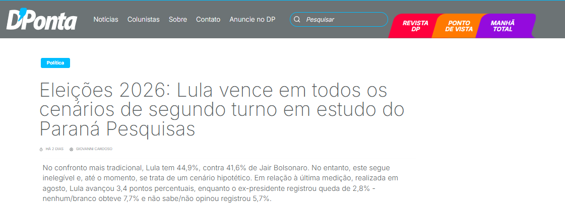 D'Ponta pesquisa realizada pela Paraná Pesquisas.