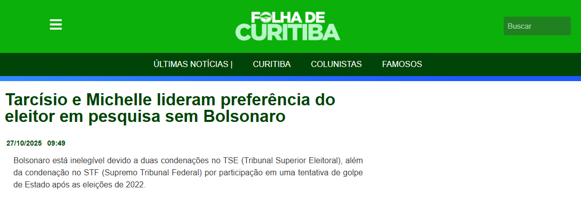 Folha de Curitiba pesquisa realizada pela Paraná Pesquisas.