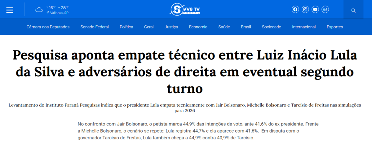 Folha de Curitiba pesquisa realizada pela Paraná Pesquisas. 2 Folha de Curitiba pesquisa realizada pela Paraná Pesquisas.