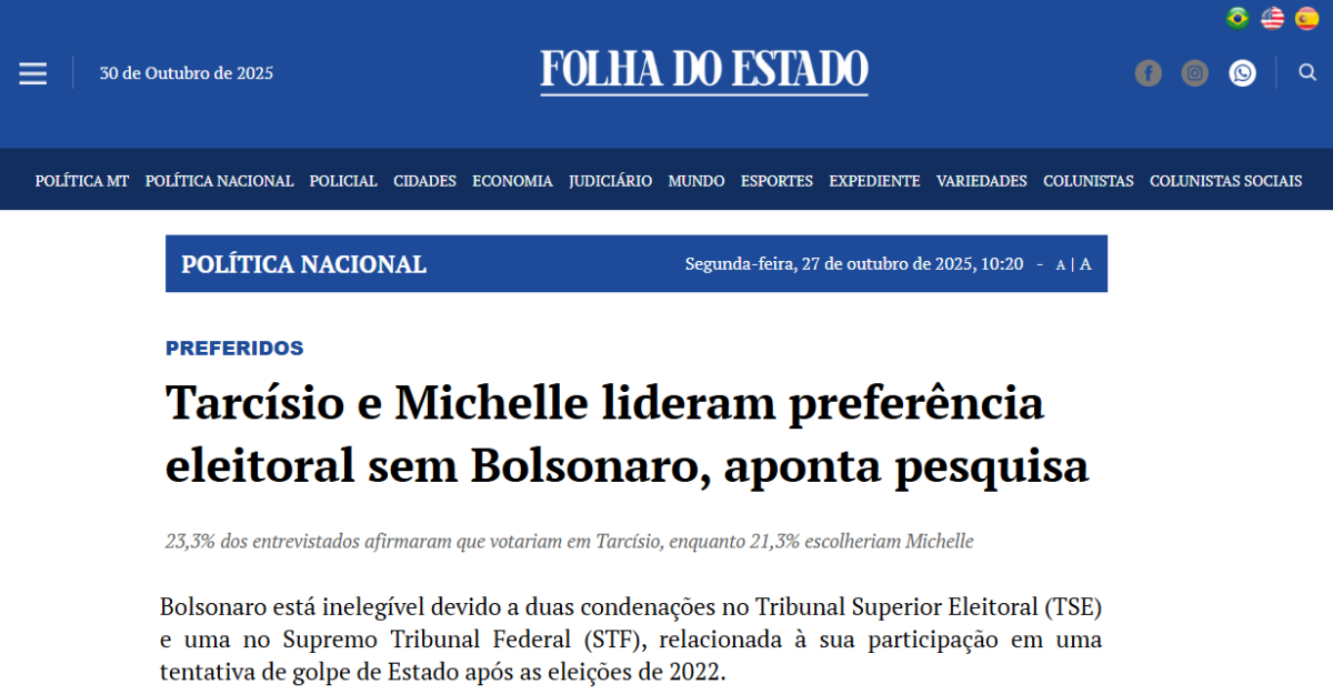 Folha do Estado pesquisa realizada pela Paraná Pesquisas. 2 Folha do Estado pesquisa realizada pela Paraná Pesquisas.
