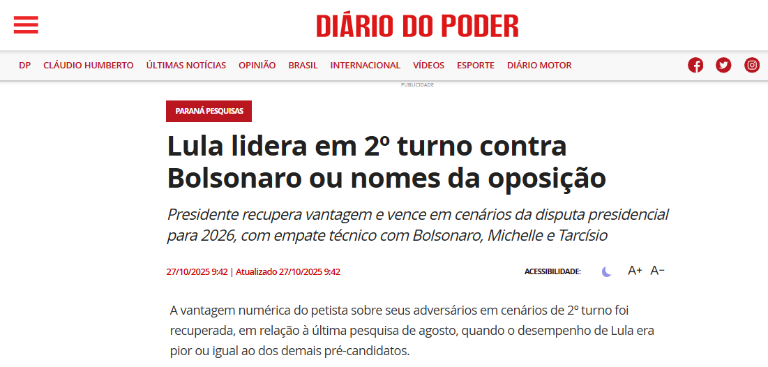 Diário do Poder pesquisa realizada pela Paraná Pesquisas.