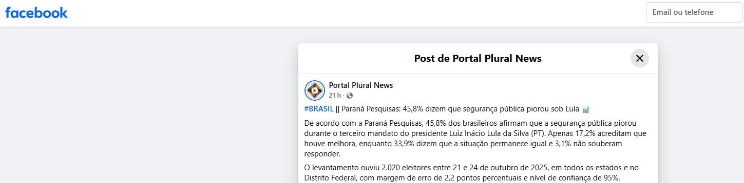 Portal Plural News pesquisa realizada pela Paraná Pesquisas. 1 Portal Plural News pesquisa realizada pela Paraná Pesquisas.