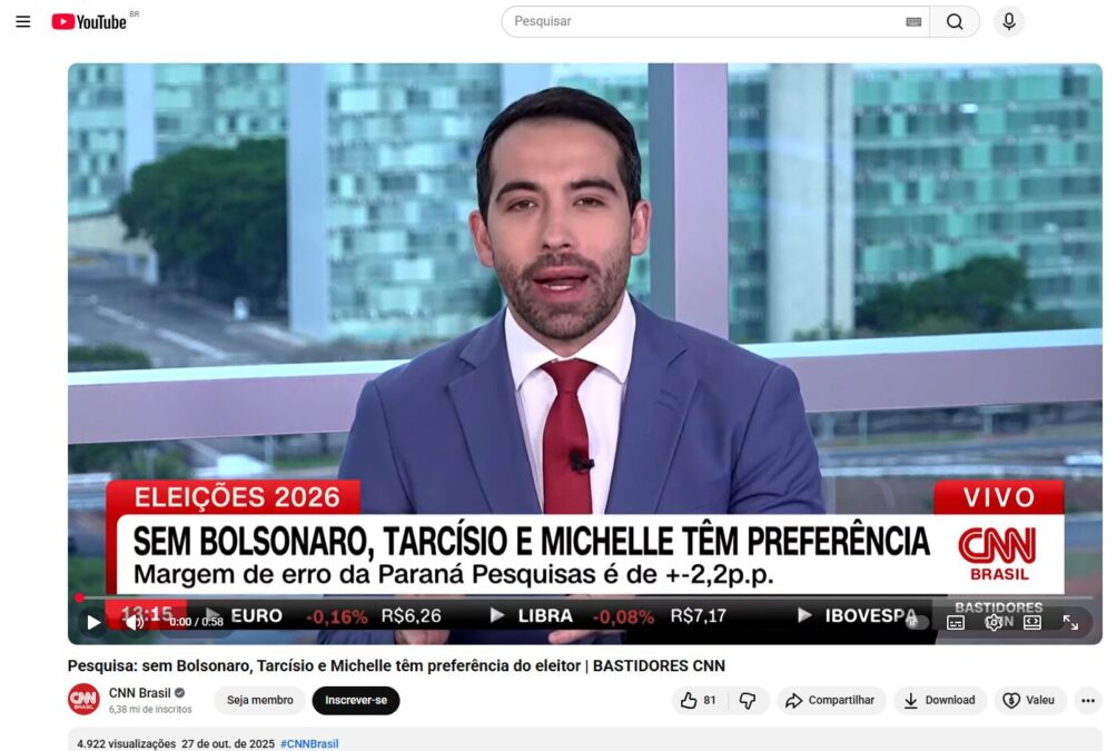 CNN Brasil pesquisa realizada pela Paraná Pesquisas. 2 CNN Brasil pesquisa realizada pela Paraná Pesquisas.