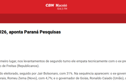 CBN Maceió pesquisa realizada pela Paraná Pesquisas.