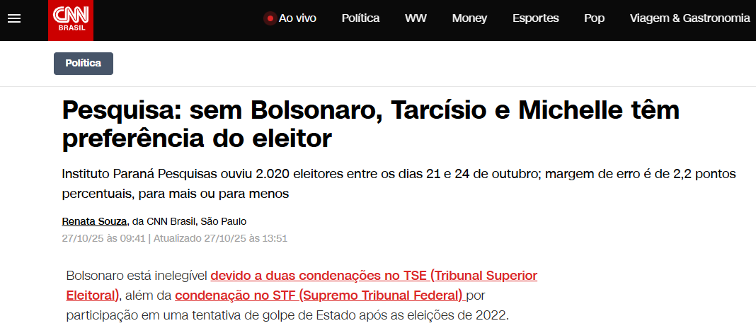 CNN Brasil pesquisa realizada pela Paraná Pesquisas.