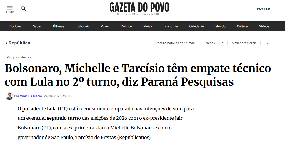 Gazeta do Povo pesquisa realizada pela Paraná Pesquisas.
