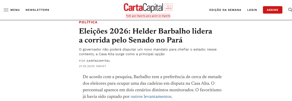 Carta Capital pesquisa realizada pela Paraná Pesquisas no Estado do Pará.